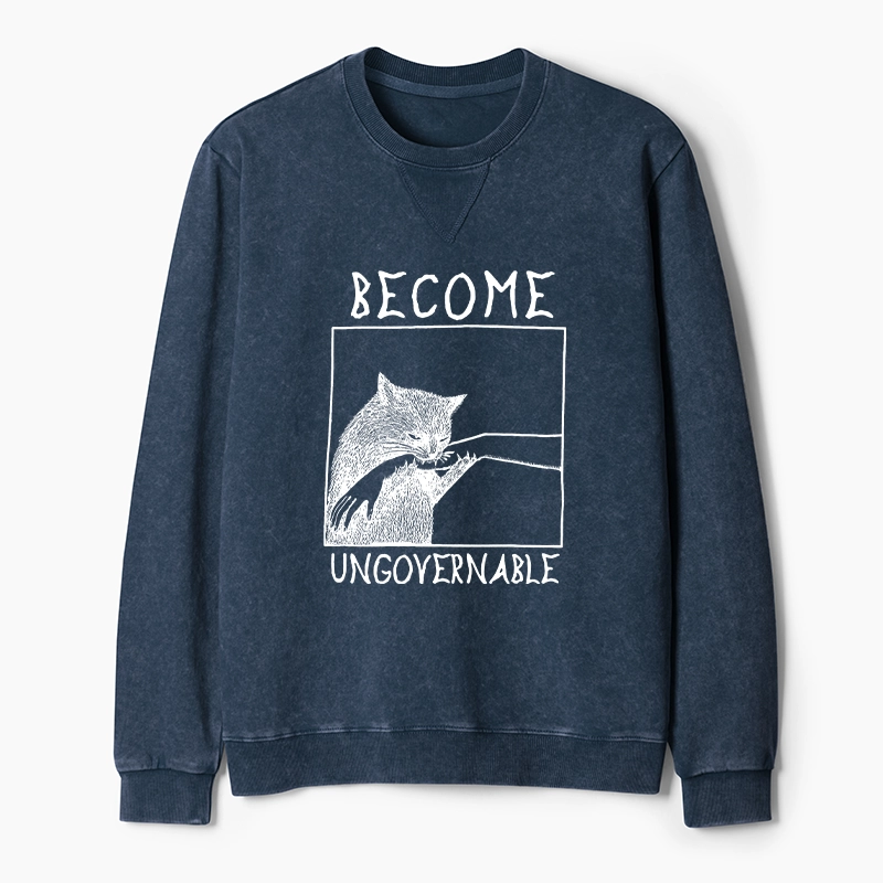 Tokyo-Tiger Cat Biting Arm Washed Terry Sweatshirt