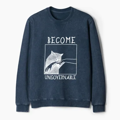 Tokyo-Tiger Cat Biting Arm Washed Terry Sweatshirt