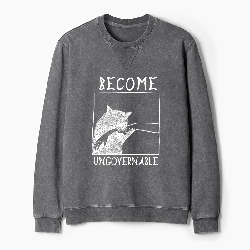 Tokyo-Tiger Cat Biting Arm Washed Terry Sweatshirt