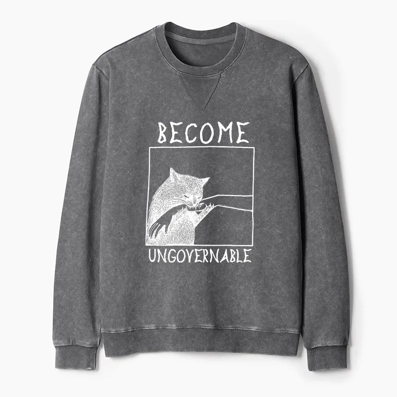 Tokyo-Tiger Cat Biting Arm Washed Terry Sweatshirt