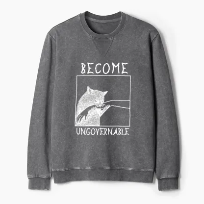 Tokyo-Tiger Cat Biting Arm Washed Terry Sweatshirt