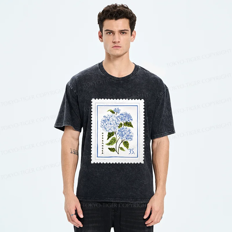 Tokyo-Tiger Hydrangea Stamp Washed T-Shirt
