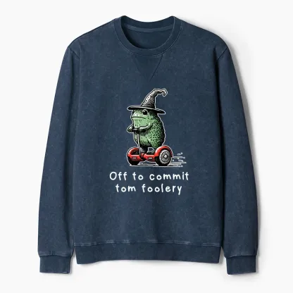 Tokyo-Tiger Frog Riding A Balance Scooter Washed Terry Sweatshirt