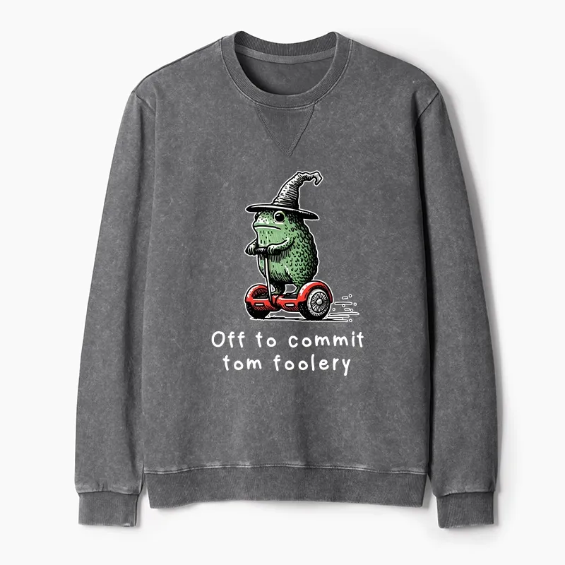 Tokyo-Tiger Frog Riding A Balance Scooter Washed Terry Sweatshirt