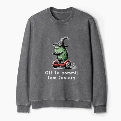 Tokyo-Tiger Frog Riding A Balance Scooter Washed Terry Sweatshirt