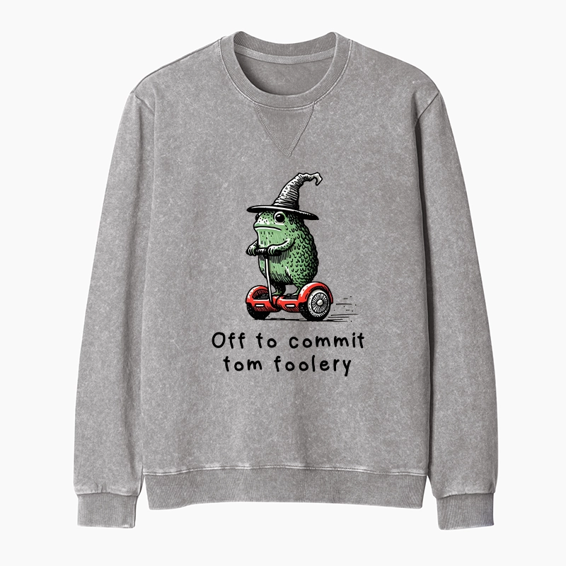 Tokyo-Tiger Frog Riding A Balance Scooter Washed Terry Sweatshirt