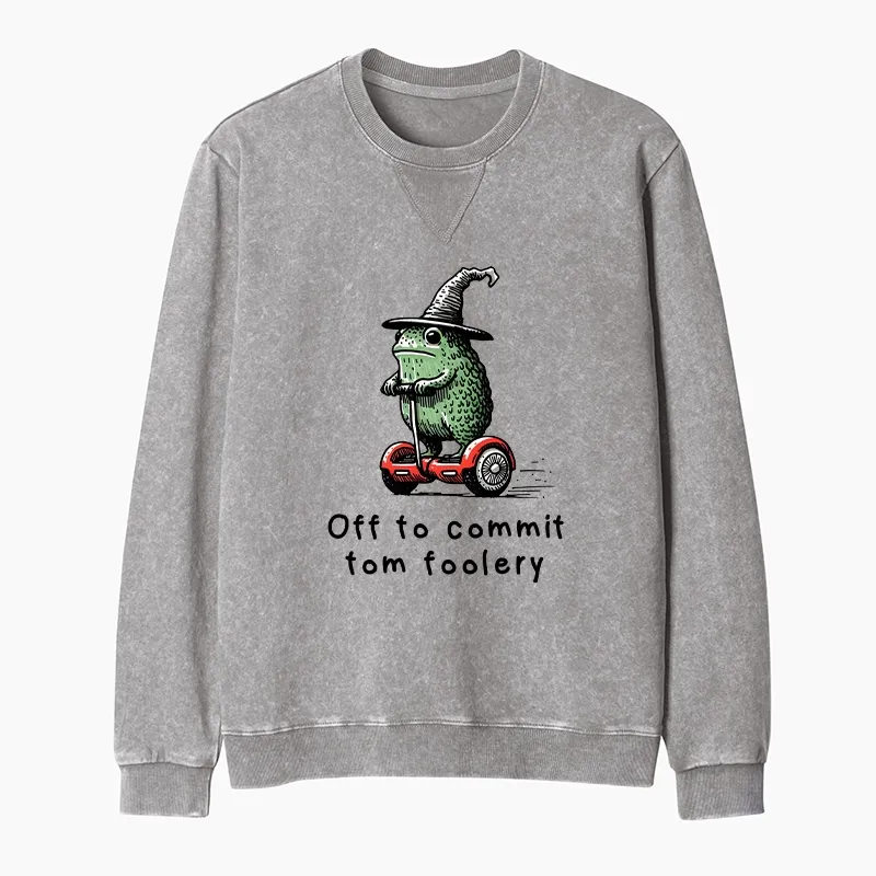 Tokyo-Tiger Frog Riding A Balance Scooter Washed Terry Sweatshirt