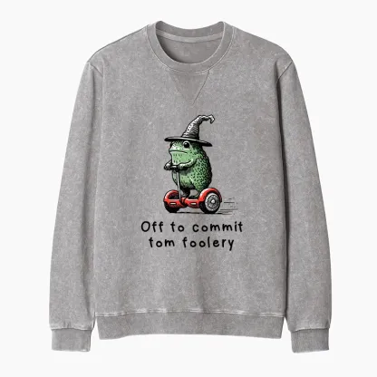 Tokyo-Tiger Frog Riding A Balance Scooter Washed Terry Sweatshirt