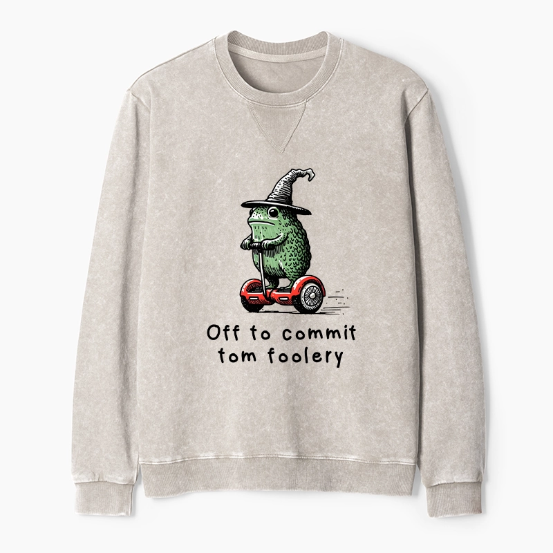 Tokyo-Tiger Frog Riding A Balance Scooter Washed Terry Sweatshirt