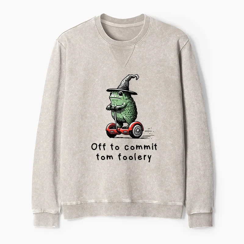 Tokyo-Tiger Frog Riding A Balance Scooter Washed Terry Sweatshirt