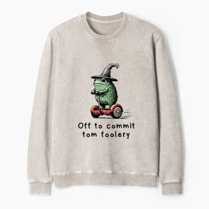 Tokyo-Tiger Frog Riding A Balance Scooter Washed Terry Sweatshirt