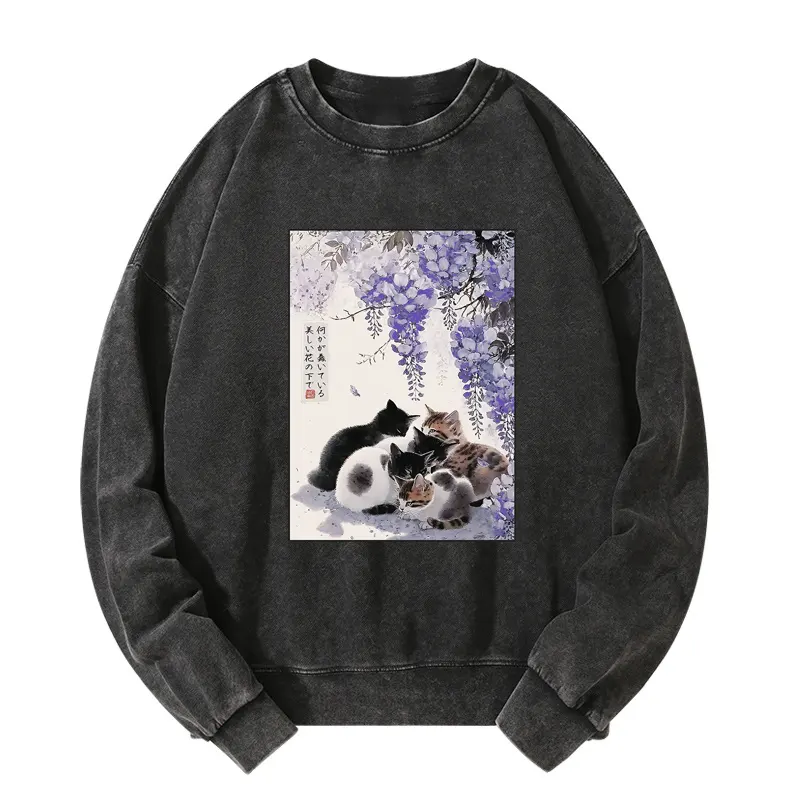 Tokyo-Tiger Cats plotting under the wisteria Washed Sweatshirt