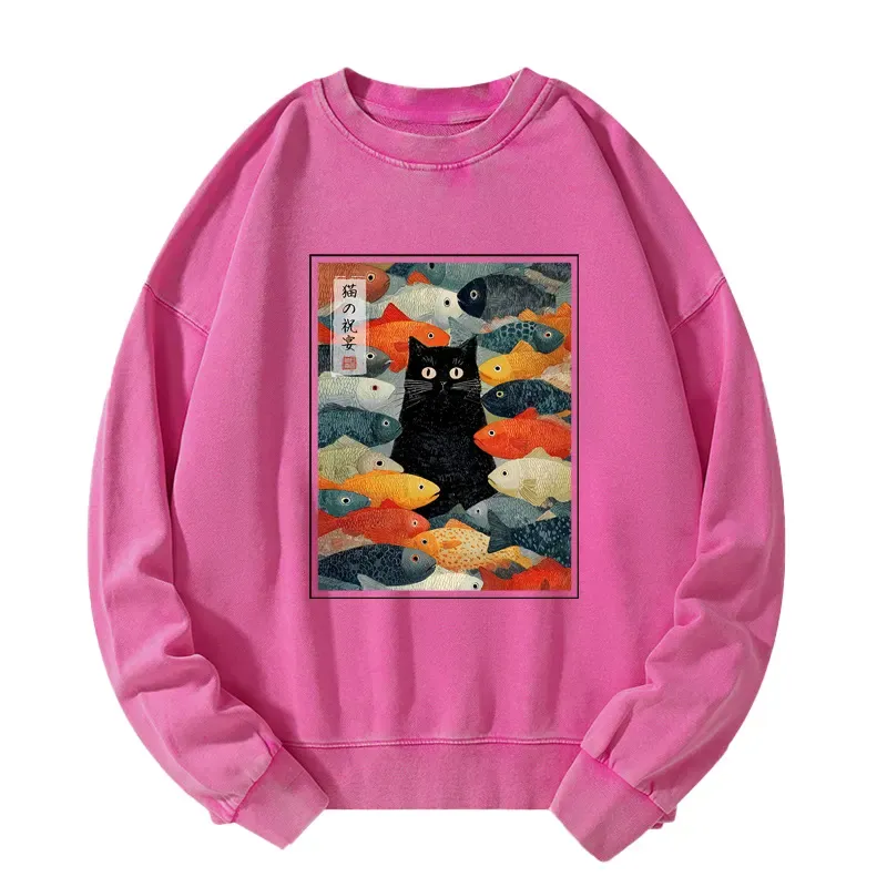 Tokyo-Tiger The Cat's Feast of Fish Washed Sweatshirt