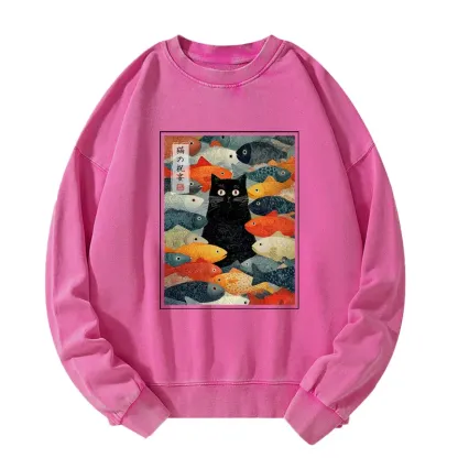 Tokyo-Tiger The Cat's Feast of Fish Washed Sweatshirt