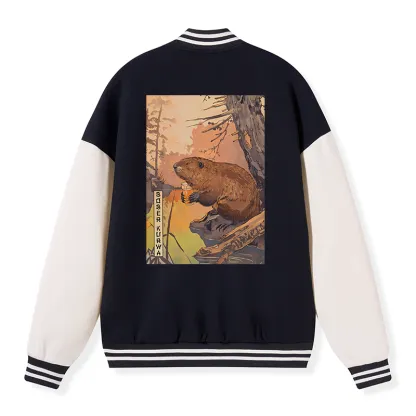 Tokyo-Tiger Beaver By The River Embroidery Varsity Jacket