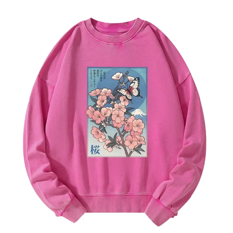 Tokyo-Tiger Ukiyoe Japanese Cherry blossoms Poster Washed Sweatshirt
