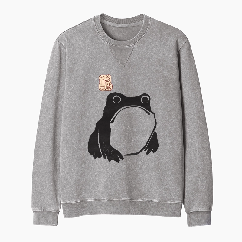 Tokyo-Tiger Matsumoto Hoji Woodblock Print Frog Washed Terry Sweatshirt