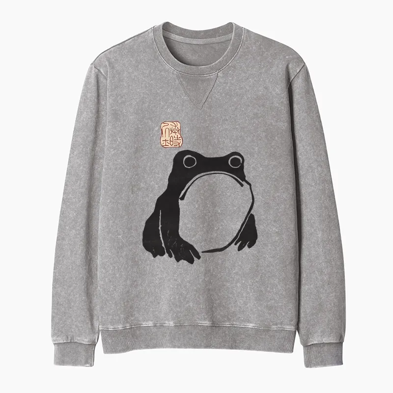 Tokyo-Tiger Matsumoto Hoji Woodblock Print Frog Washed Terry Sweatshirt