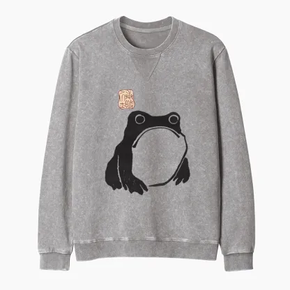 Tokyo-Tiger Matsumoto Hoji Woodblock Print Frog Washed Terry Sweatshirt