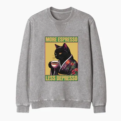 Tokyo-Tiger Up Caffeine Down Depression Washed Terry Sweatshirt