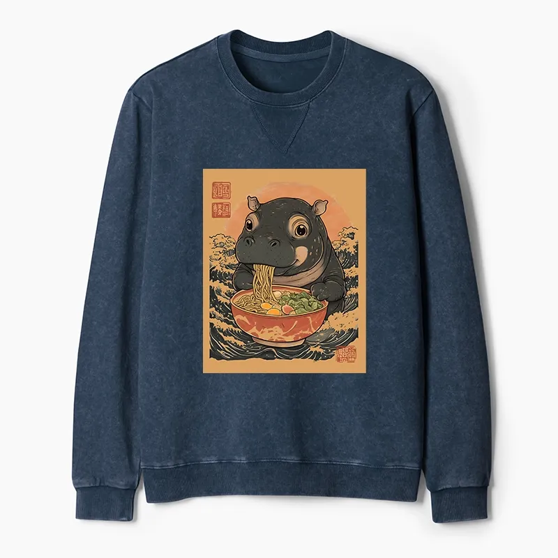 Tokyo-Tiger Up Moo Deng Eat Ramen Washed Terry Sweatshirt