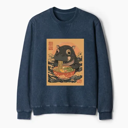 Tokyo-Tiger Up Moo Deng Eat Ramen Washed Terry Sweatshirt