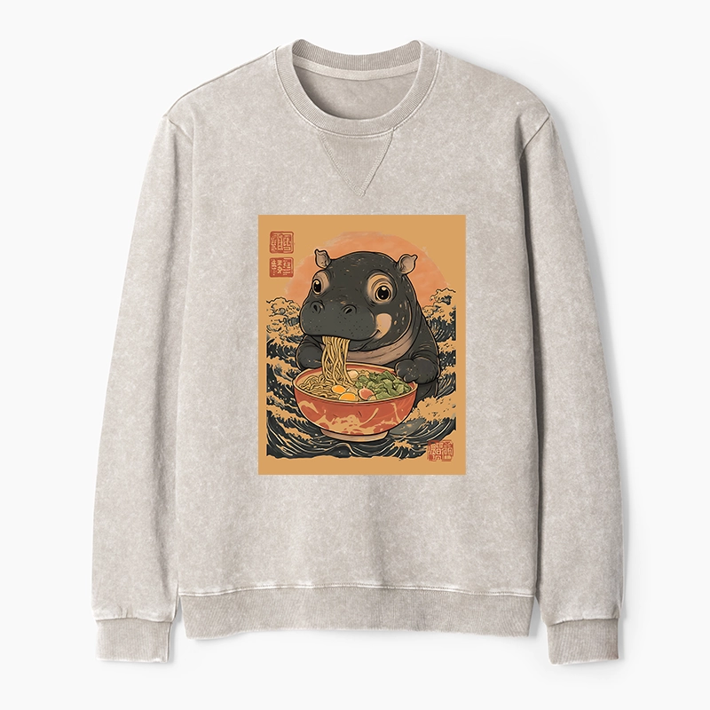 Tokyo-Tiger Up Moo Deng Eat Ramen Washed Terry Sweatshirt