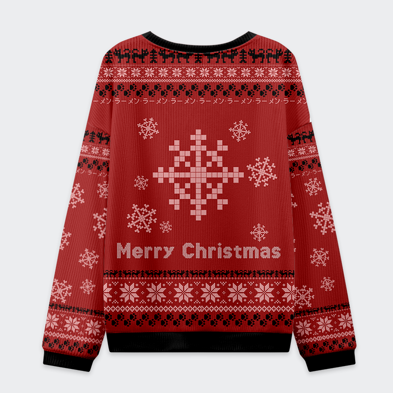 Tokyo-Tiger Fat Cat Eating Ramen Christmas Ugly Sweater