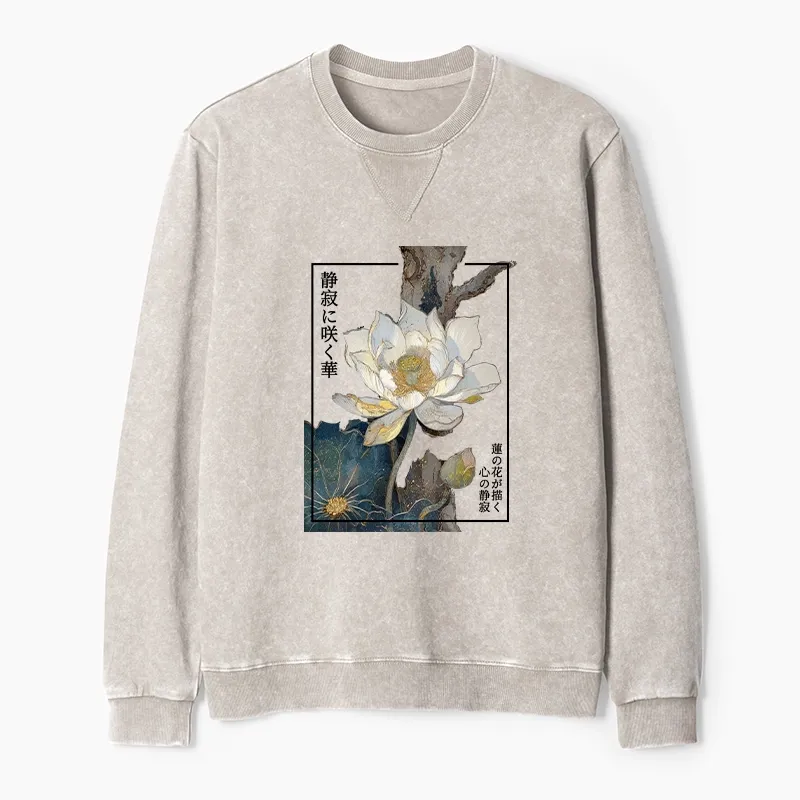 Tokyo-Tiger Blooming Lotus Japan Washed Terry Sweatshirt