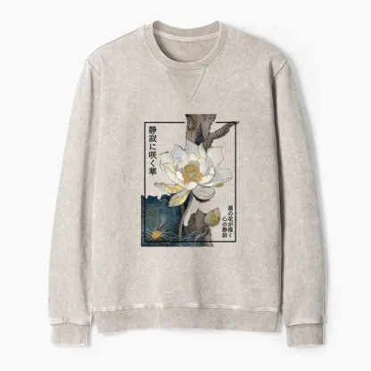 Tokyo-Tiger Blooming Lotus Japan Washed Terry Sweatshirt