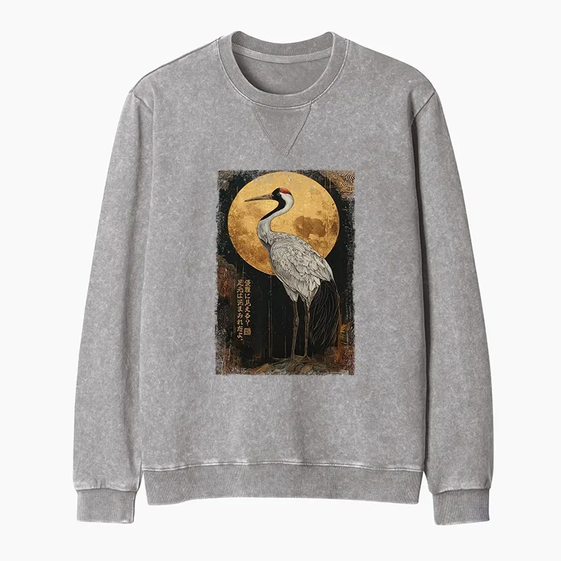 Tokyo-Tiger Vintage Japanese Crane Kanji Washed Terry Sweatshirt