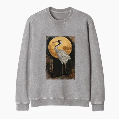 Tokyo-Tiger Vintage Japanese Crane Kanji Washed Terry Sweatshirt