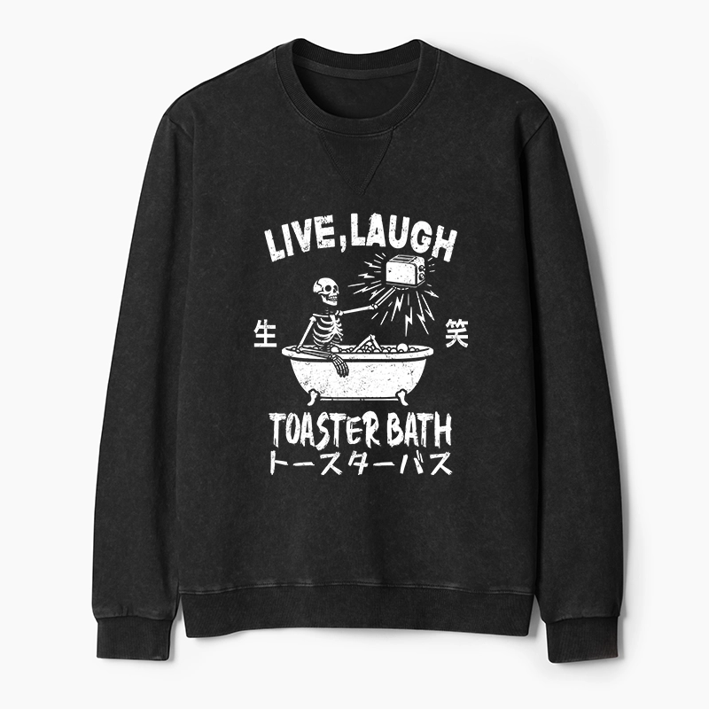 Tokyo-Tiger Funny Electric Shock Skeleton Washed Terry Sweatshirt