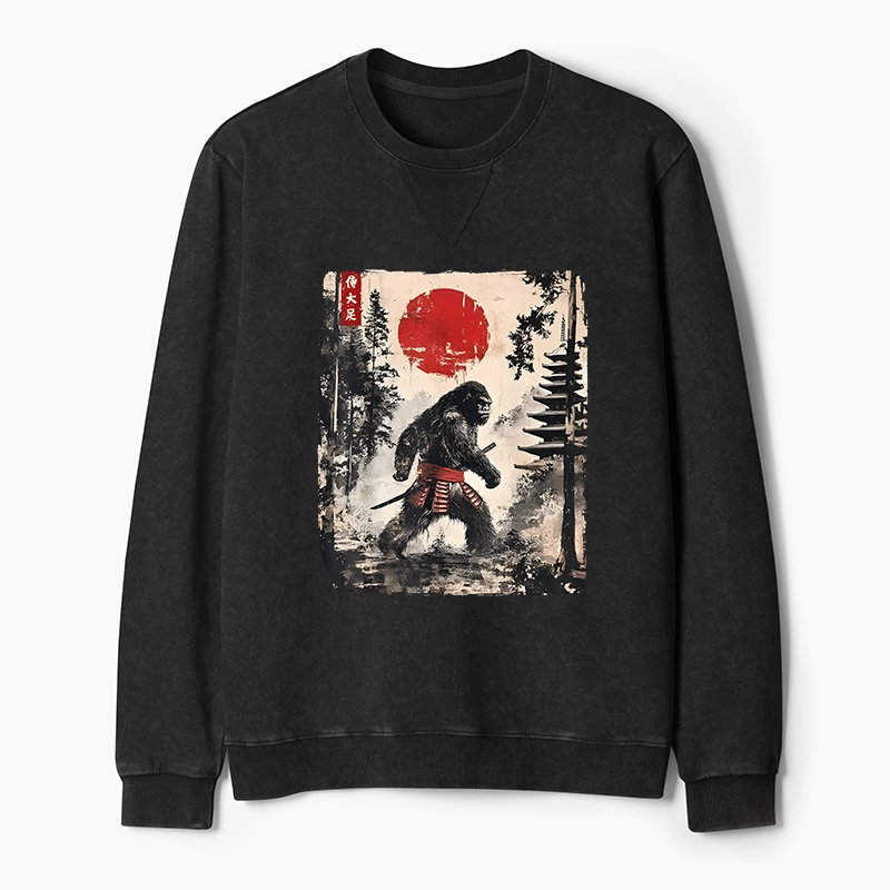 Tokyo-Tiger Japanese Samurai Bigfoot Washed Terry Sweatshirt