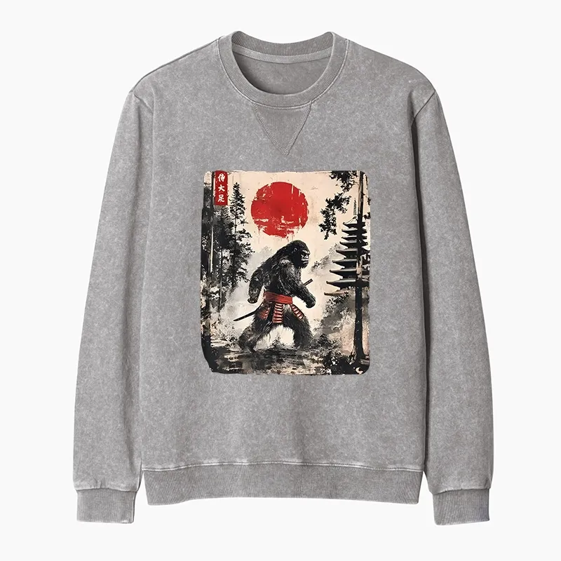 Tokyo-Tiger Japanese Samurai Bigfoot Washed Terry Sweatshirt