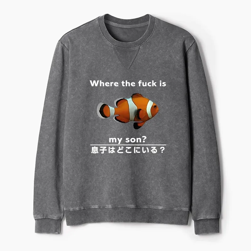 Tokyo-Tiger Fish Looking For Son Washed Terry Sweatshirt