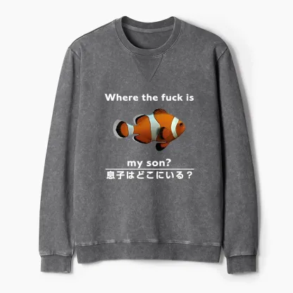 Tokyo-Tiger Fish Looking For Son Washed Terry Sweatshirt