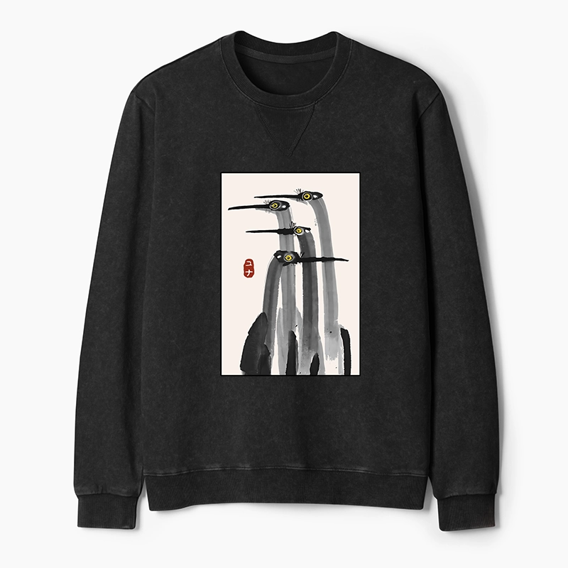 Tokyo-Tiger Japanese Crane Poster Washed Terry Sweatshirt