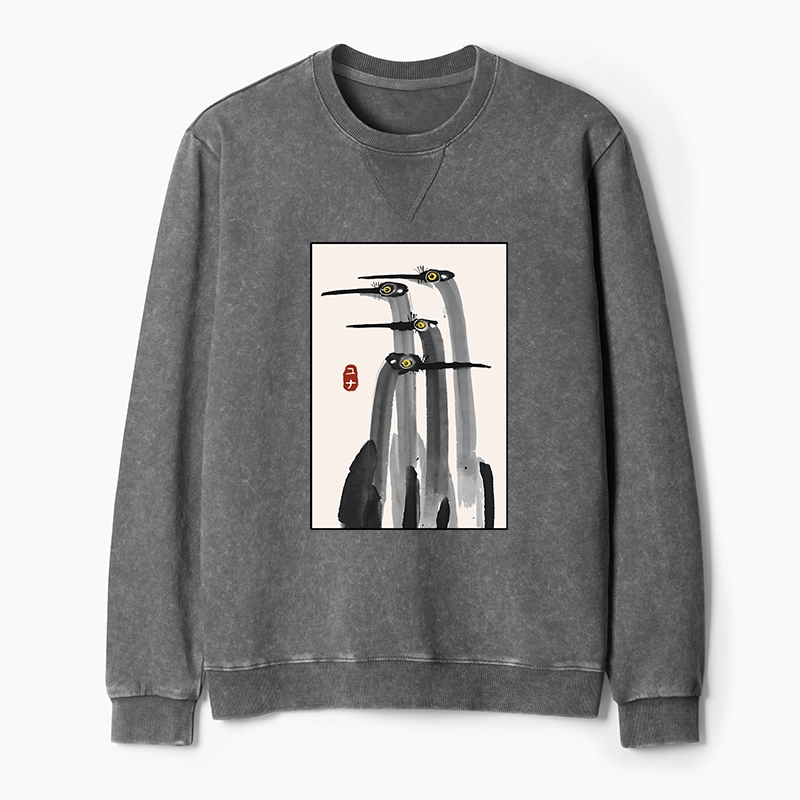 Tokyo-Tiger Japanese Crane Poster Washed Terry Sweatshirt