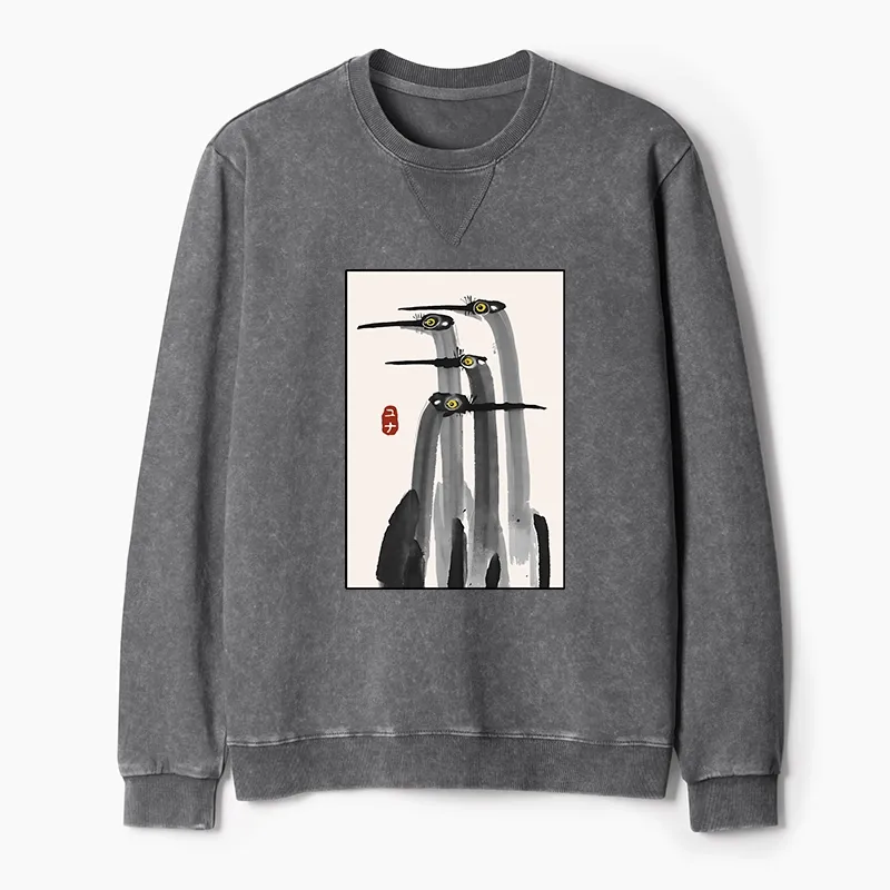 Tokyo-Tiger Japanese Crane Poster Washed Terry Sweatshirt