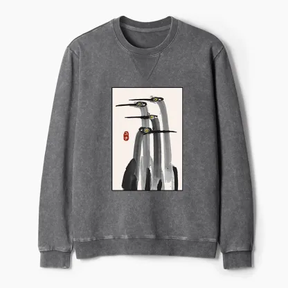 Tokyo-Tiger Japanese Crane Poster Washed Terry Sweatshirt