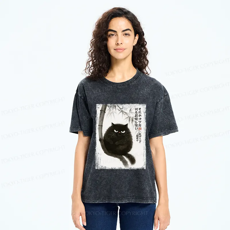 Tokyo-Tiger Funny Silent Observer: The Cat's Gaze Washed T-Shirt