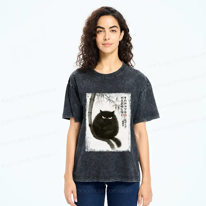 Tokyo-Tiger Funny Silent Observer: The Cat's Gaze Washed T-Shirt