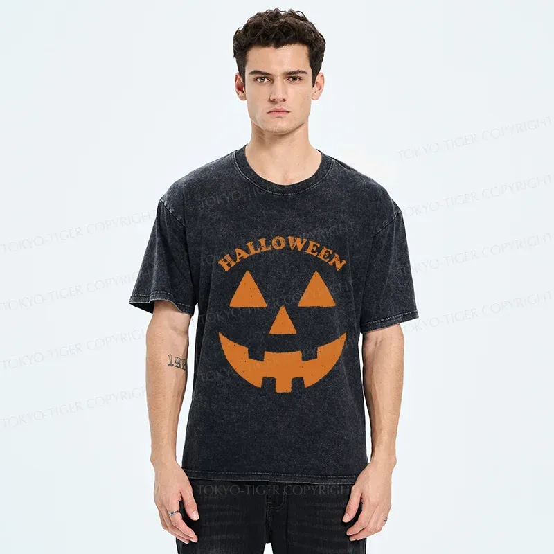 Tokyo-Tiger Fun Pumpkin Lantern Washed T-Shirt