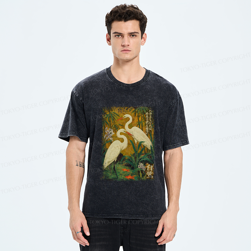 Tokyo-Tiger Egret-shaped straight shadow end Washed T-Shirt