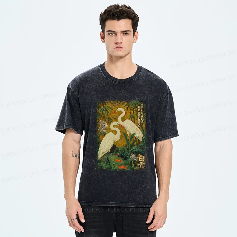 Tokyo-Tiger Egret-shaped straight shadow end Washed T-Shirt