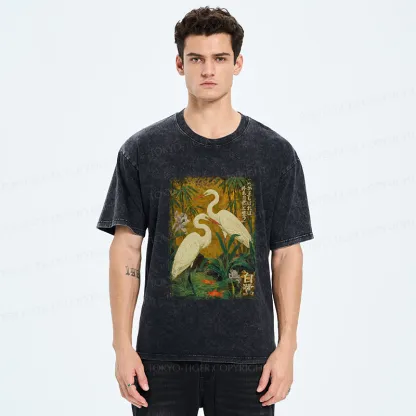 Tokyo-Tiger Egret-shaped straight shadow end Washed T-Shirt