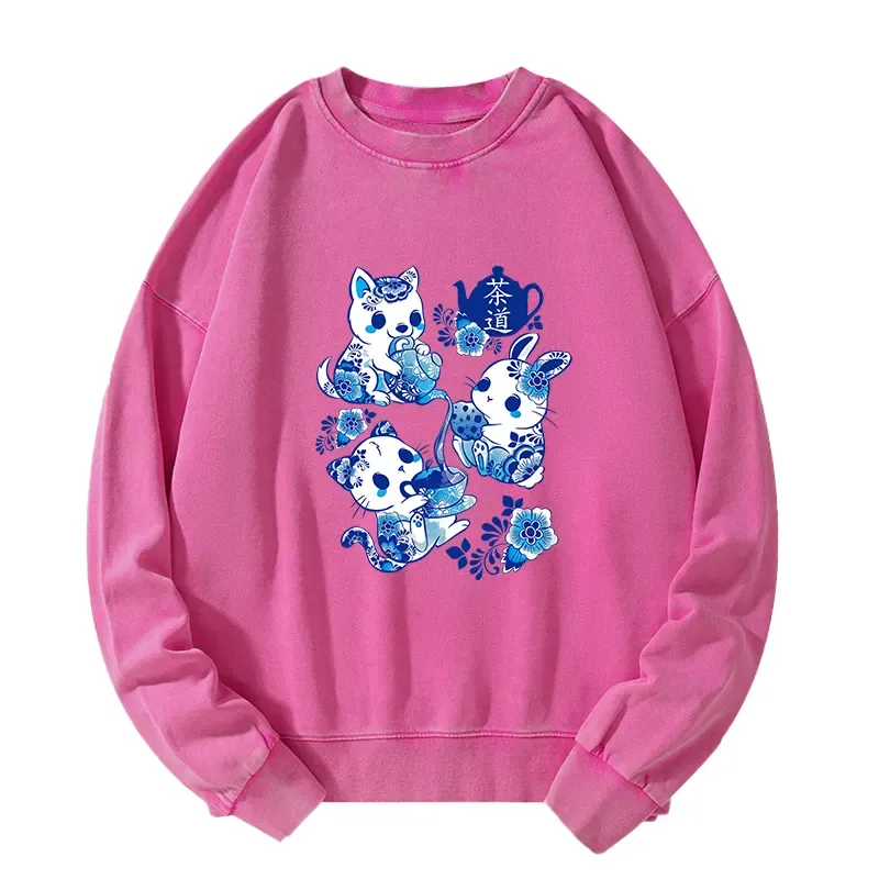 Tokyo-Tiger Blue And White Porcelain Washed Sweatshirt