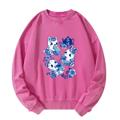 Tokyo-Tiger Blue And White Porcelain Washed Sweatshirt