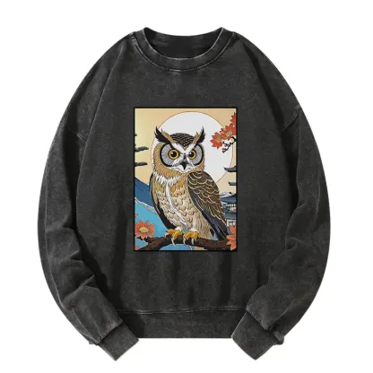 Tokyo-Tiger Owl Ukiyo-e Washed Sweatshirt